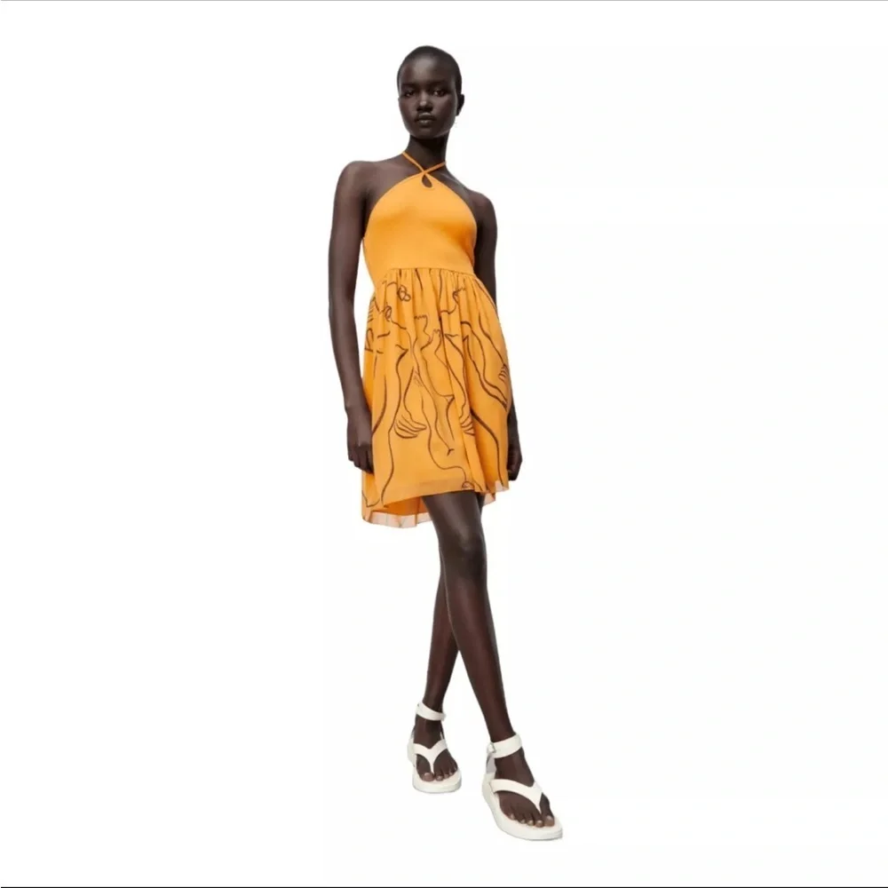 Zara x Dina Bukva Collab Yellow Art Deco Print Mini Swing Dress Small - Picture 2 of 6